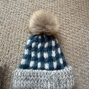 Cozy Blue and White Kids Pom-Pom Beanie